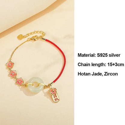 Hetian Jade Peach Blossom Bead Bracelet｜Elegant Hand-Chain Charm