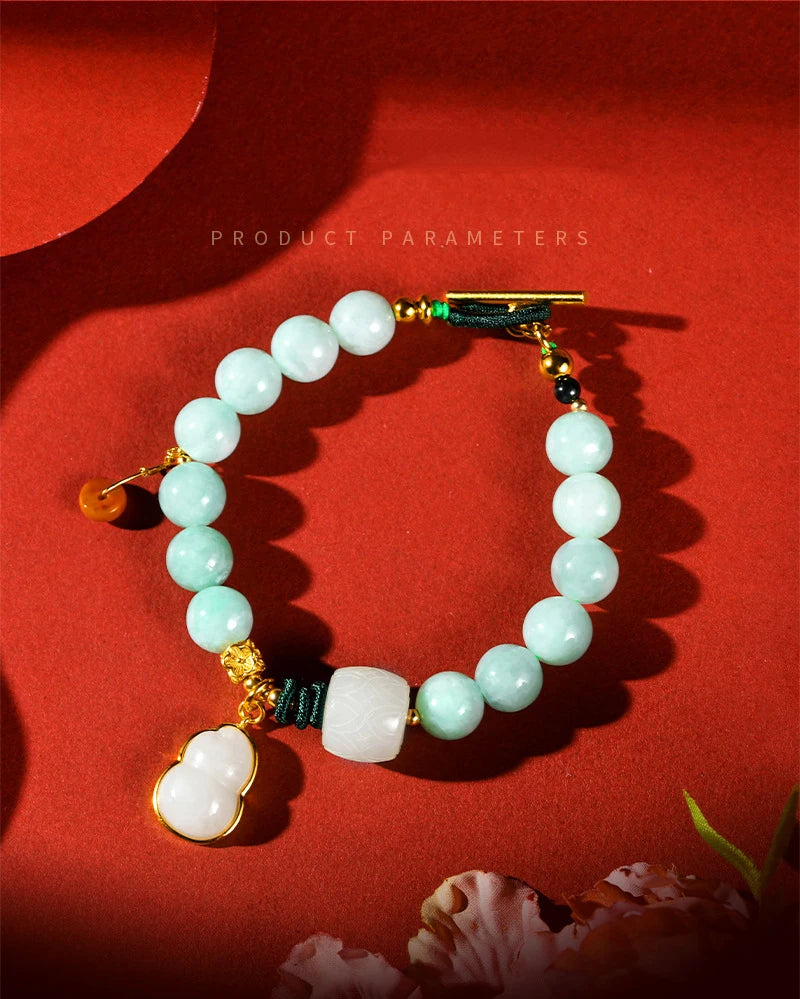 Natural Jade Calabash Bracelet — 925 Needle & Braided Rope