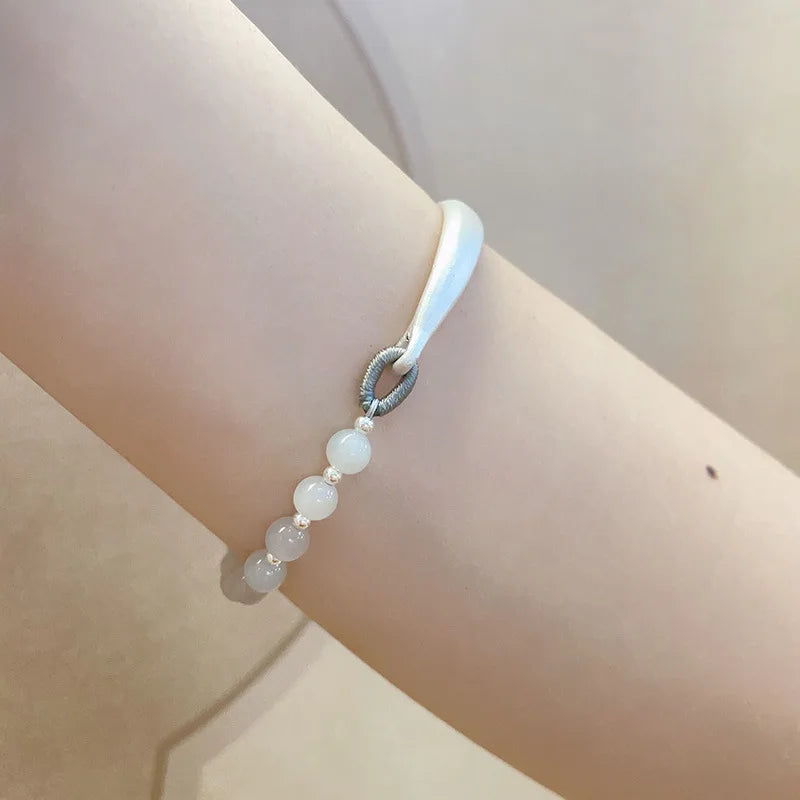 Green Hetian Jade Lotus Beaded Bracelet — Lotus Pendant