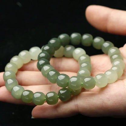 Hetian Nephrite Jade Round Beads Bracelet｜Lucky Wealth Hand-String Gift