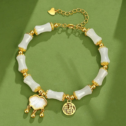 Hetian Olive Jade Bracelet - Bamboo Knot Adjustable Charm