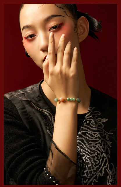 Mystic Green Jade Round Bead Bracelet for Women