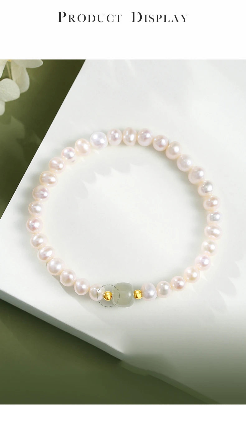 Green Bead Freshwater Pearl Bracelet With Card 6MM Natural Lucky Bead Bangle Birthday Jewelry Gift