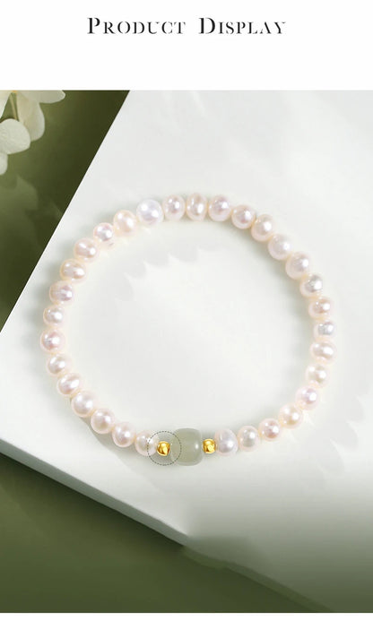Green Bead Freshwater Pearl Bracelet With Card 6MM Natural Lucky Bead Bangle Birthday Jewelry Gift