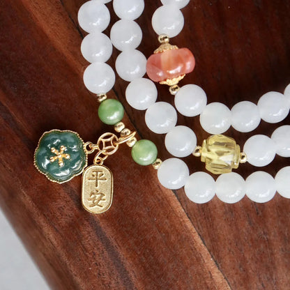 White Hetian Jade Multi-Layer Bracelet — Purity & Protection for Women