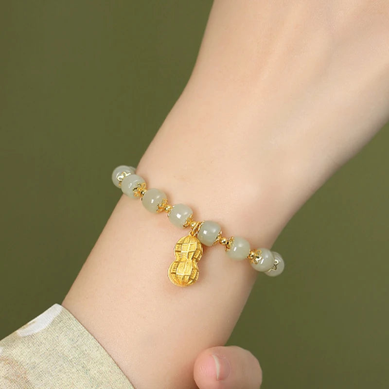 Hotan Jade Peanut Bracelet - Classic Women's Lucky Bangle