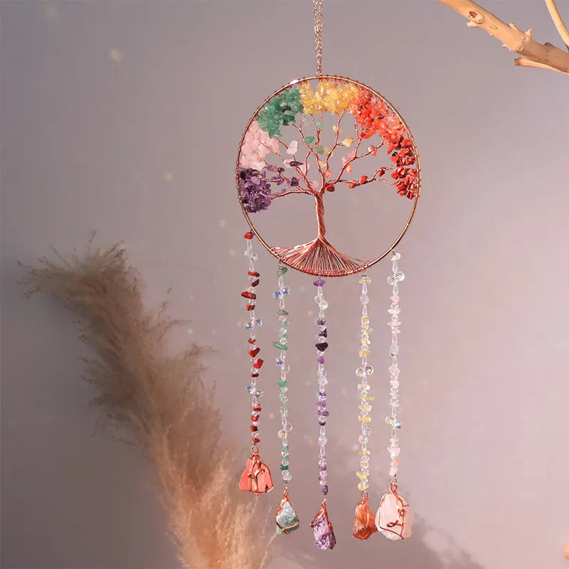 粉水晶生命之树捕光挂饰｜招爱转运能量水晶