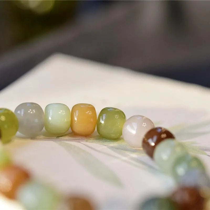 Hetian Jade 9×10mm Multicolor Bracelet｜Unisex Feng Shui Talisman