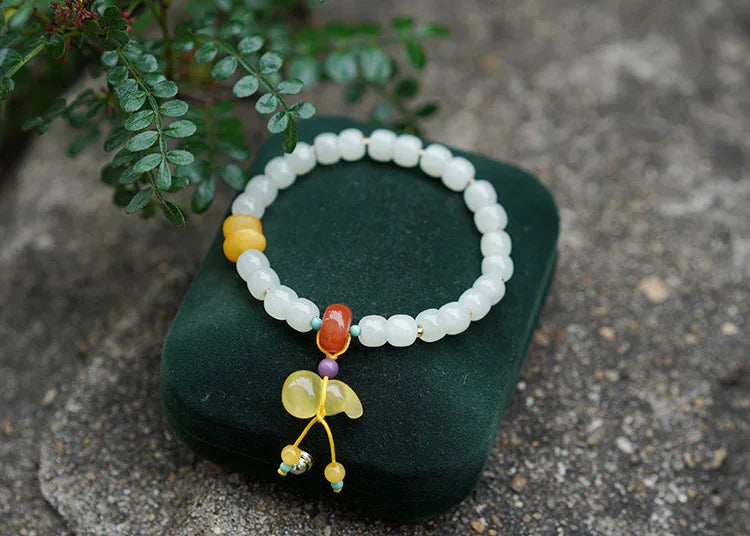 Hetian Jade 7x8mm Beaded Pendant Bracelet — Unisex Charm