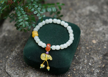 Hetian Jade 7x8mm Beaded Pendant Bracelet — Unisex Charm