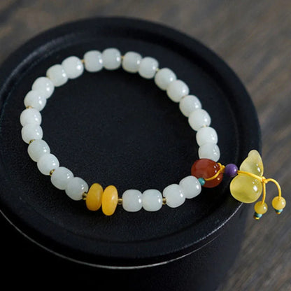 Hetian Jade 7x8mm Beaded Pendant Bracelet — Unisex Charm