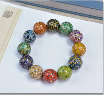 Antique Wood Circle Bracelet with Mother-of-Pearl Luck Charm