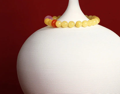 8mm Amber Hetian Jade Bell Bracelet｜Feng Shui Elegance