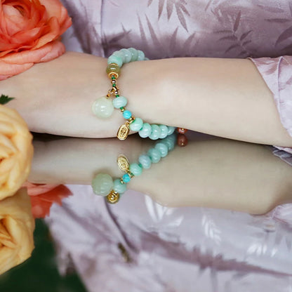 Green Agate & Hotan Jade Gourd Bracelet｜Classic Couple Gift