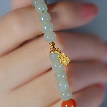 Hetian Jade & Red Bead Handstring Bracelet for Women