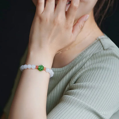 Natural Hetian Jade Bracelet for Women ｜ Vintage Boho Stone Beads Gift