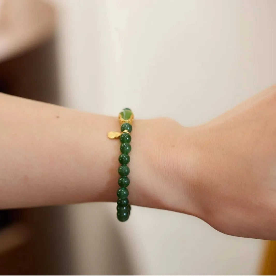 Hotan Green Jade Bracelet for Women｜Natural Lucky Bracelet