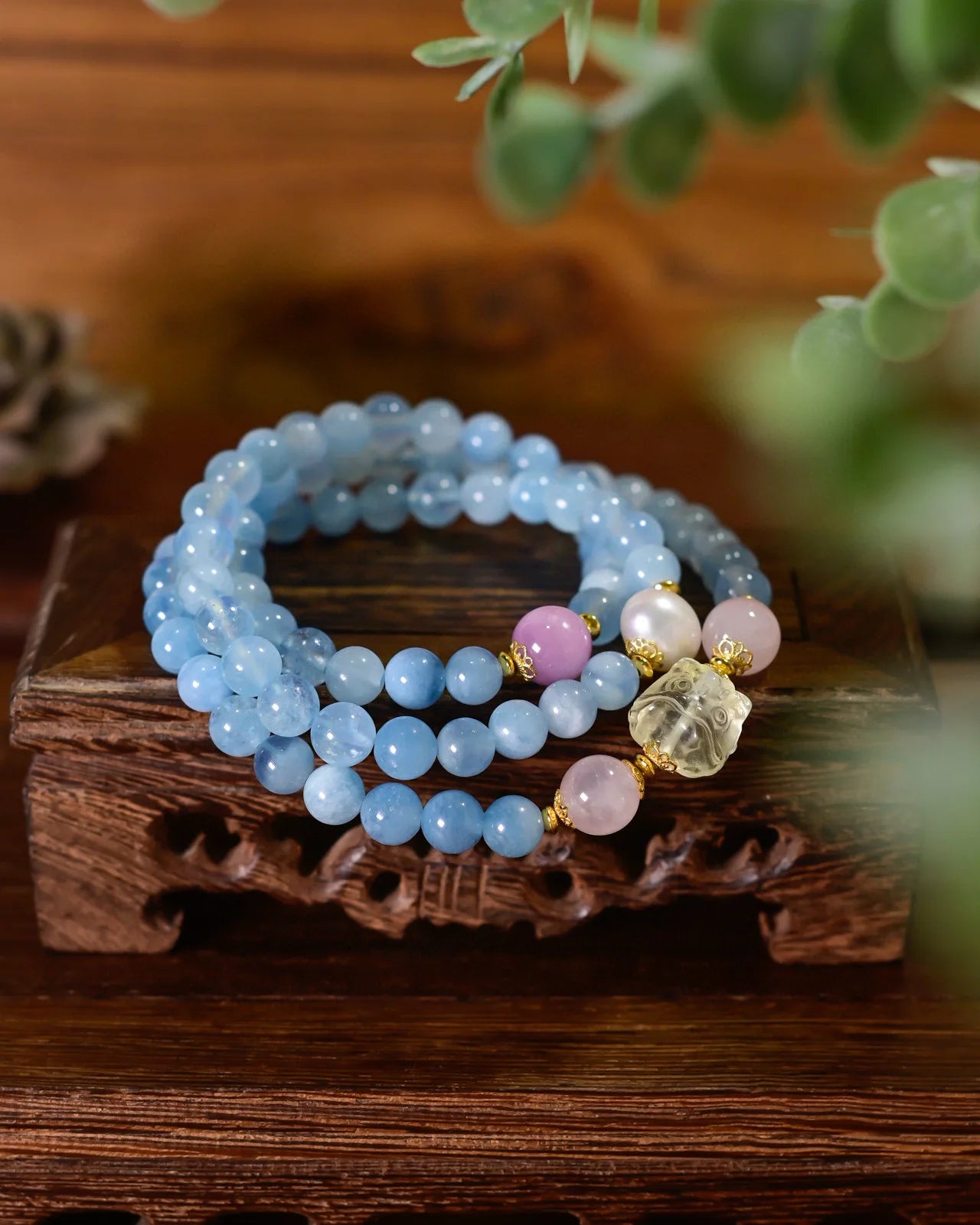 海蓝宝·黄水晶·昆士石幸运狮子层叠手链｜开运聚财护佑