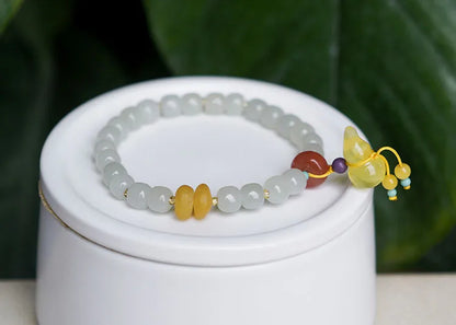 Hetian Jade 7x8mm Beaded Pendant Bracelet — Unisex Charm