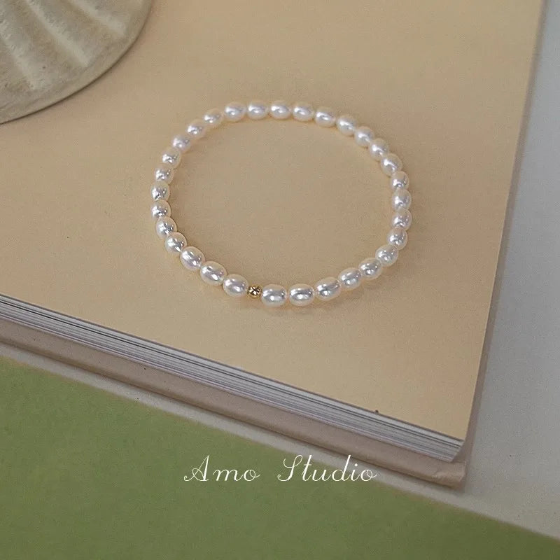 Vintage Chinese Imitation Jade Pearl Bracelet 4-5mm Beads