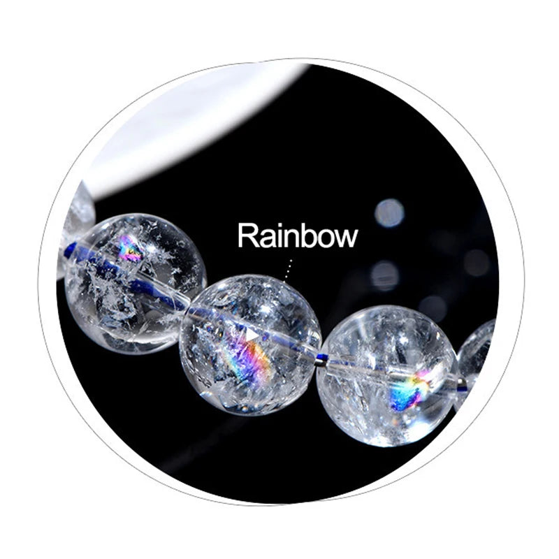 Natural Rainbow White Crystal & Jade Round Bead Bracelet — Feng Shui Charm