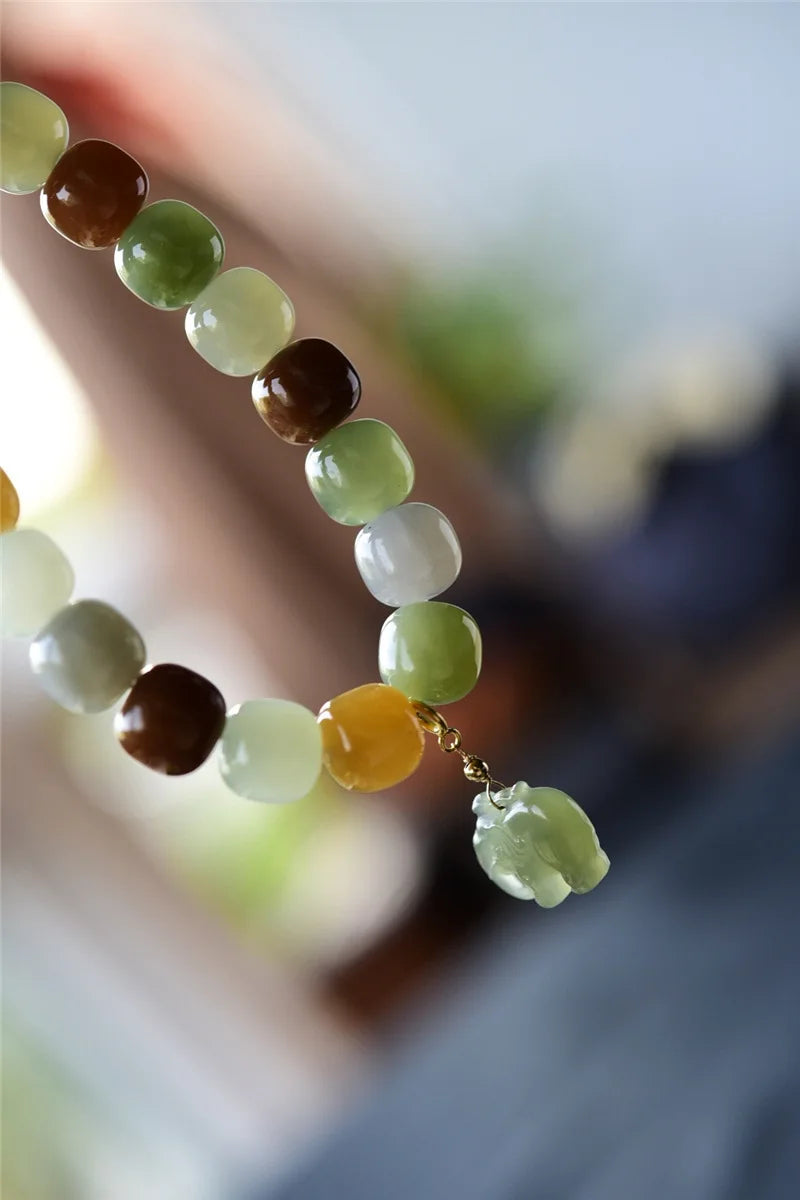 Hetian Jade 9×10mm Multicolor Bracelet｜Unisex Feng Shui Talisman