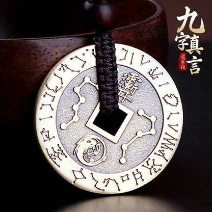 Pure Copper Taoist Nine-Char Mantra Keychain Pendant