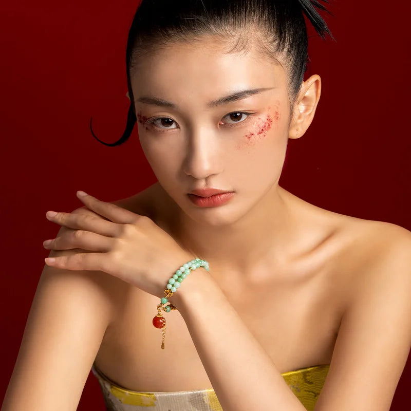 Double-Loop Hetian Jade Bracelet — S925 18K Gold Plated Nanhong 5mm