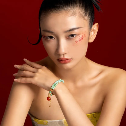 Double-Loop Hetian Jade Bracelet — S925 18K Gold Plated Nanhong 5mm