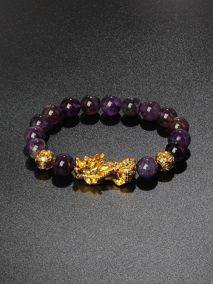 Gold Color Pi Xiu Bracelets Women Feng Shui Obsidian Wealth Pi Yao Bracelets Men 10m Dragon Mantra Bead Bangle Lucky Jewelry New