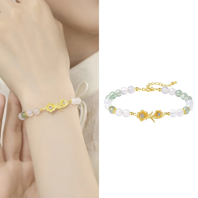 Agate & Rose Quartz Lucky Charms Bracelet｜Tibetan Silver