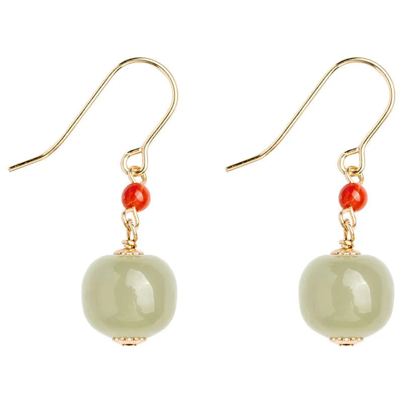 Hetian Jade Green Earrings | Sterling Silver Allergy-Proof