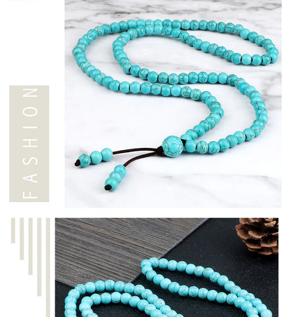 6mm浅蓝108念珠项链手链｜瑜伽冥想 弹力多圈 水元素开运