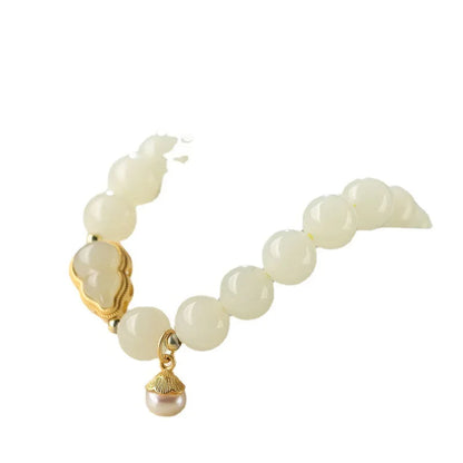 Hotan White Jade Gourd Bracelet — Lucky Handstring Beads for Wife & Girlfriend