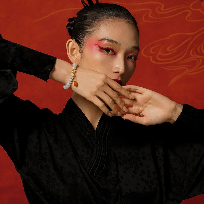 Emerald Rhodochrosite Bead Bracelet with S925 Agate