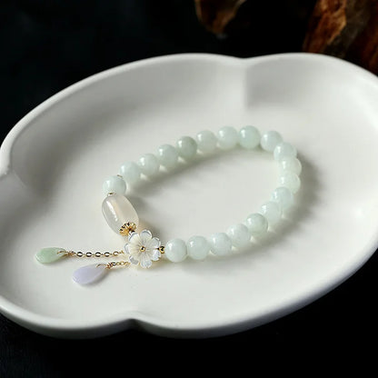 Water Drop Shell Flower Pendant Bracelet Woman Natural Jade Emerald Agate Beads Bracelet Adjustable Bangle Charm Jewelry