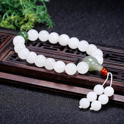 Hetian White Jade Flower Pendant Bracelet｜10mm Natural Bead Set