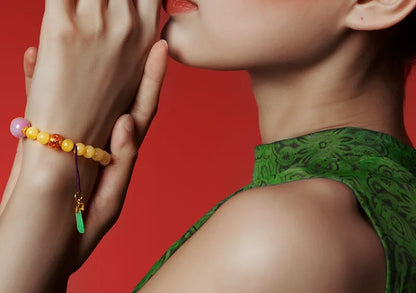 8mm Amber Hetian Jade Bell Bracelet｜Feng Shui Elegance