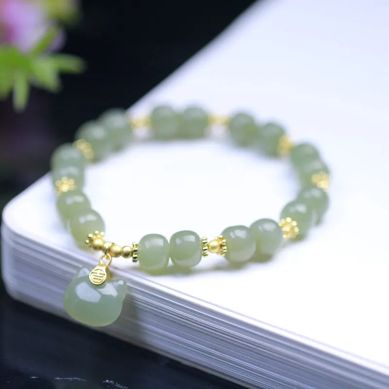 Lucky Jade Antique Gong Bell Bracelet — Boho Feng Shui Charm