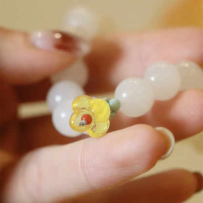 Hetian White Jade 10mm Bead Bracelet — Cinnamon Knot Blessing Gift