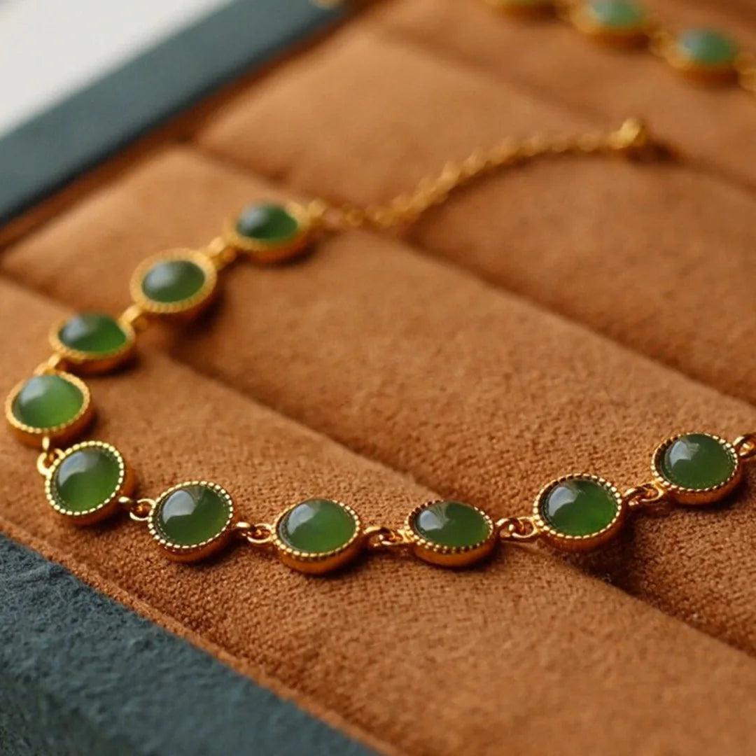 Retro Jade-Green Geometric Zircon Bracelet – Vintage Charm