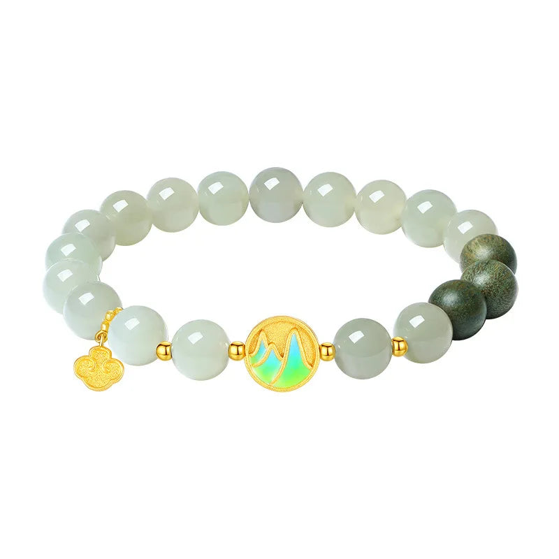 Hotan Green Jade & Sandalwood Wrist String — Feng Shui Charm