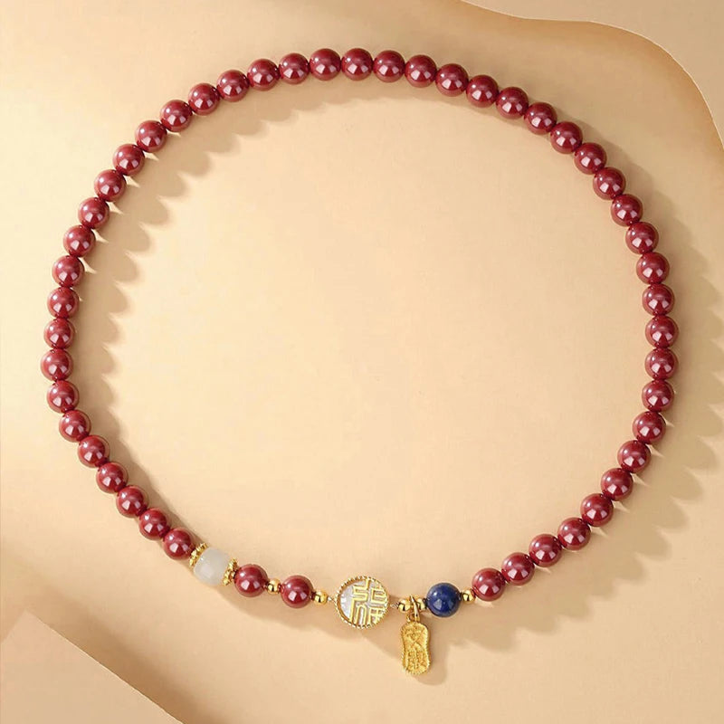 Natural Cinnabar Double-Circle Bracelet — Chinese Vintage Charm