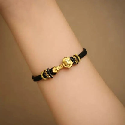 Ruyi Fu Garnet Bracelet - Golden Woven Red & Black Amulet