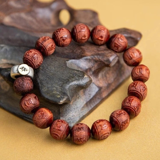 Lobular Purple Sandalwood Six-character Mantra Bracelet, Buddha Beads, Lucky Jewelry for Men's and Women's Zodiac Years, Jewelry