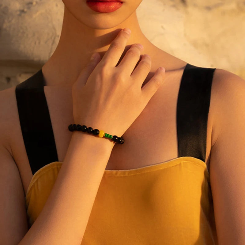 Obsidian & Purple Sandalwood Bracelet with 925 Needle