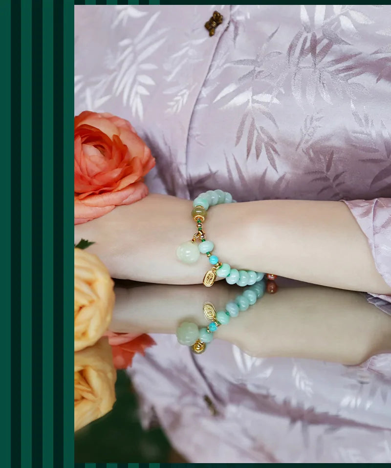 Green Agate & Hotan Jade Gourd Bracelet｜Classic Couple Gift