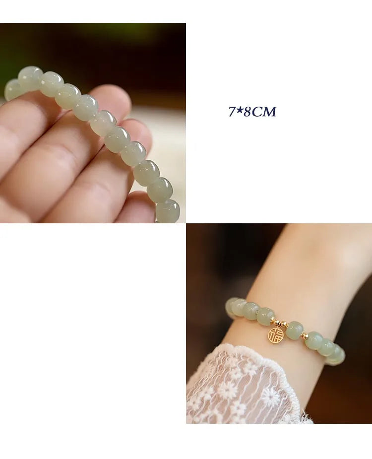 Natural Hotan Jade Wrapped Bracelet — Light Luxury Good Luck Gift