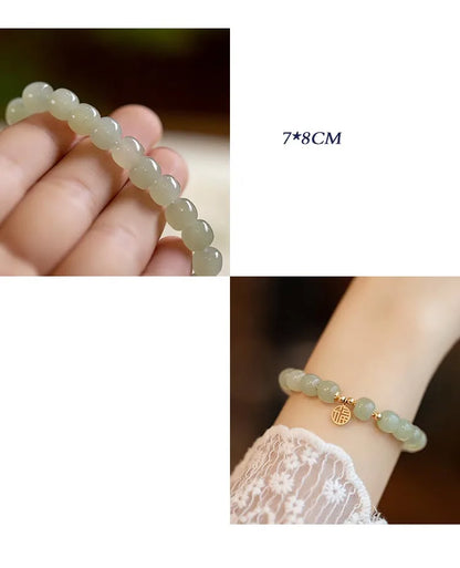 Natural Hotan Jade Wrapped Bracelet — Light Luxury Good Luck Gift