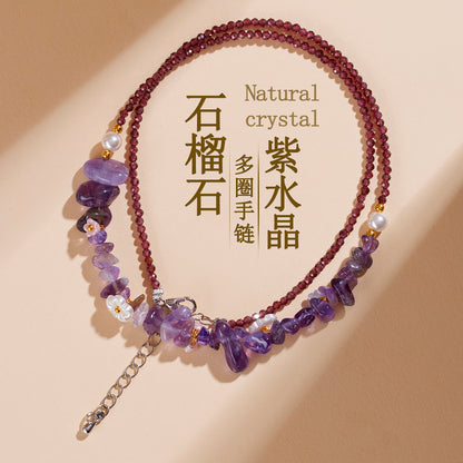 Natural Garnet Amethyst Crushed Stone Multi-Circle Adjustable Bracelet Necklace | Spiritual Protection & Wealth Attraction